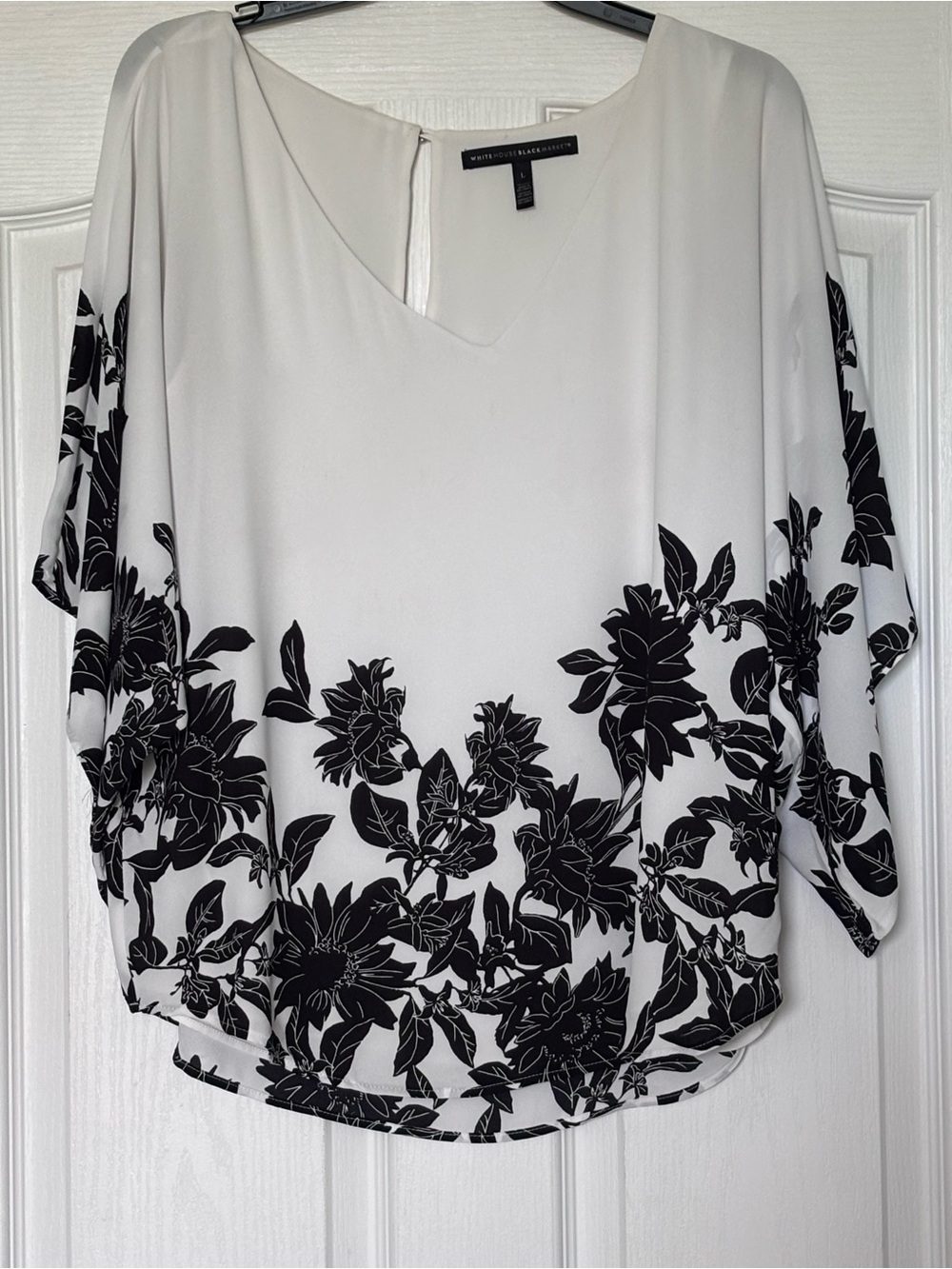 White House Black Market Cream and Black Floral Dolman Tunic